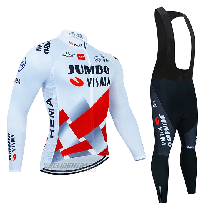 2023 Cycling Jersey Jumbo Visma Red White Long Sleeve and Bib Short